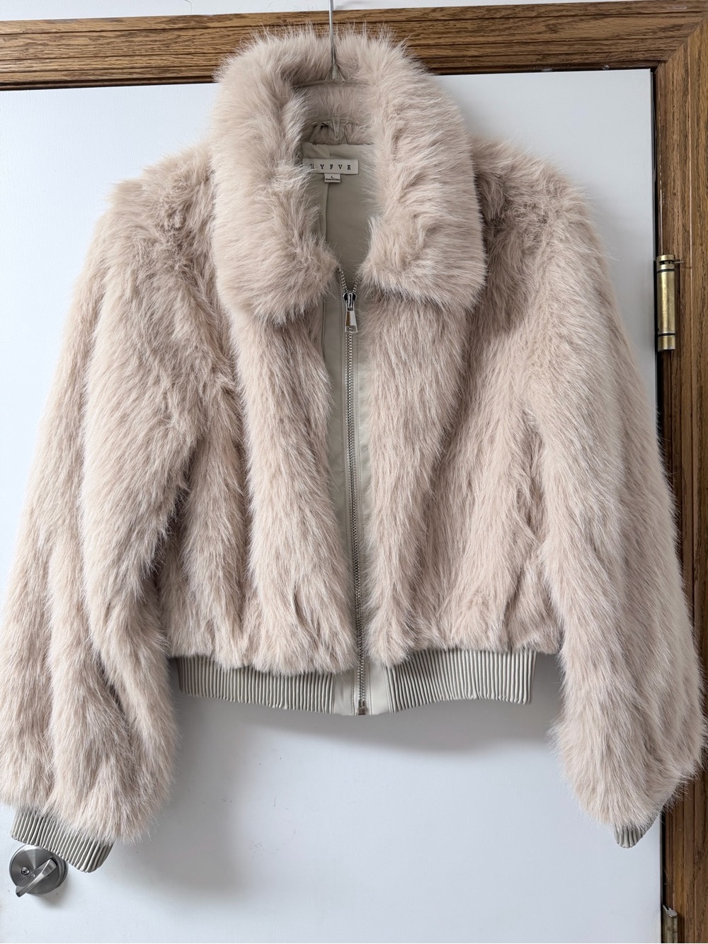 HYFVE Plush Faux Fur Jacket in Light Beige